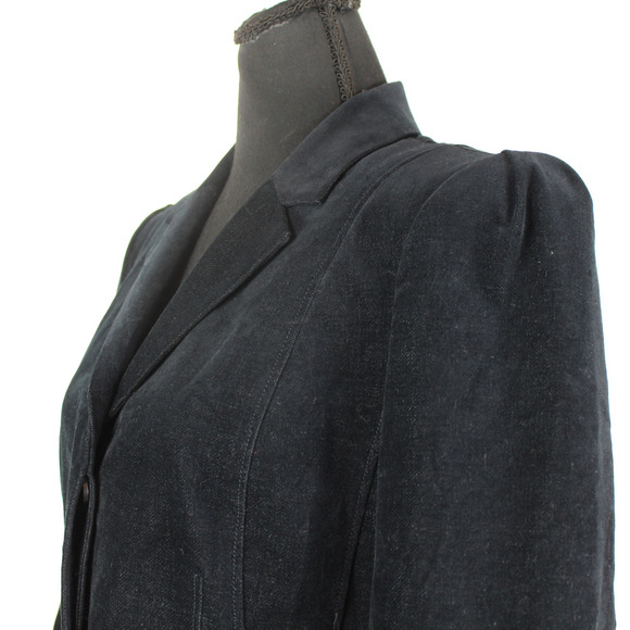 Theory Shrunken Velvet Jacket Black Denim Single Breasted Blazer Size 10 - Picture 3 of 7